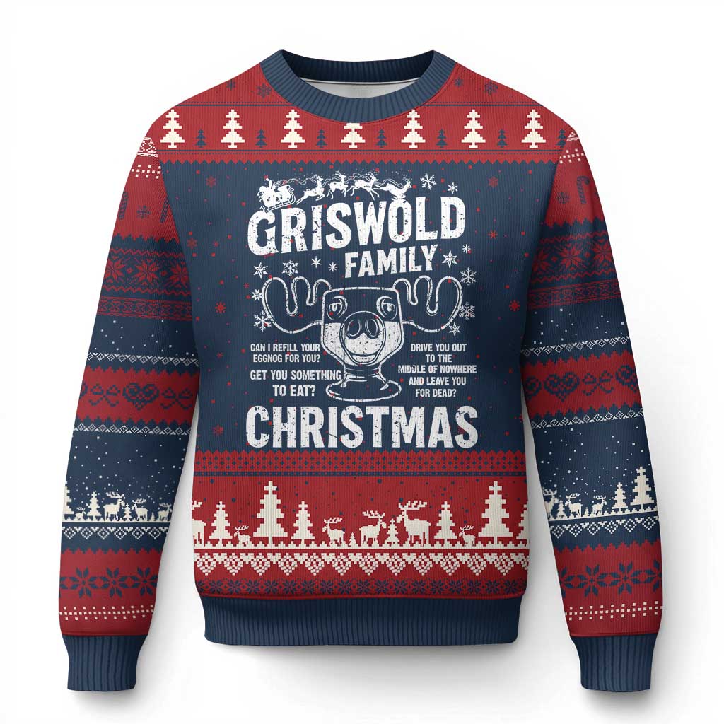 Funny Xmas Vacation Eggnog Ugly Christmas Sweater Griswold Family Can I Refill Your Eggnogs Xmas Movie - Print Your Wear