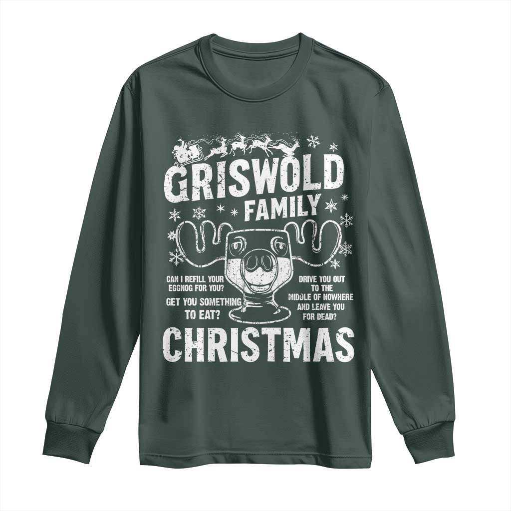 Funny Christmas Vacation Eggnog Long Sleeve Shirt Griswold Family Can I Refill Your Eggnogs Xmas Movie TS11 Dark Forest Green Print Your Wear