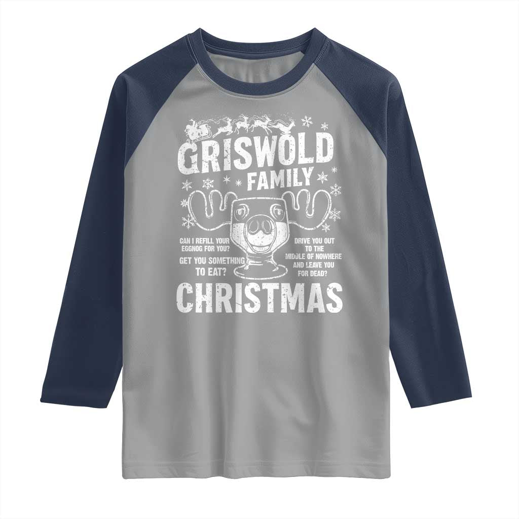 Funny Christmas Vacation Eggnog Raglan Shirt Griswold Family Can I Refill Your Eggnogs Xmas Movie TS11 Sport Gray Navy Print Your Wear