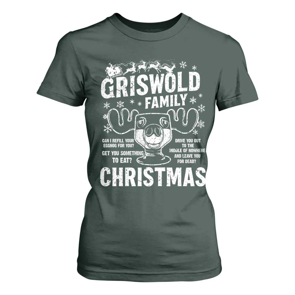 Funny Christmas Vacation Eggnog T Shirt For Women Griswold Family Can I Refill Your Eggnogs Xmas Movie TS11 Dark Forest Green Print Your Wear