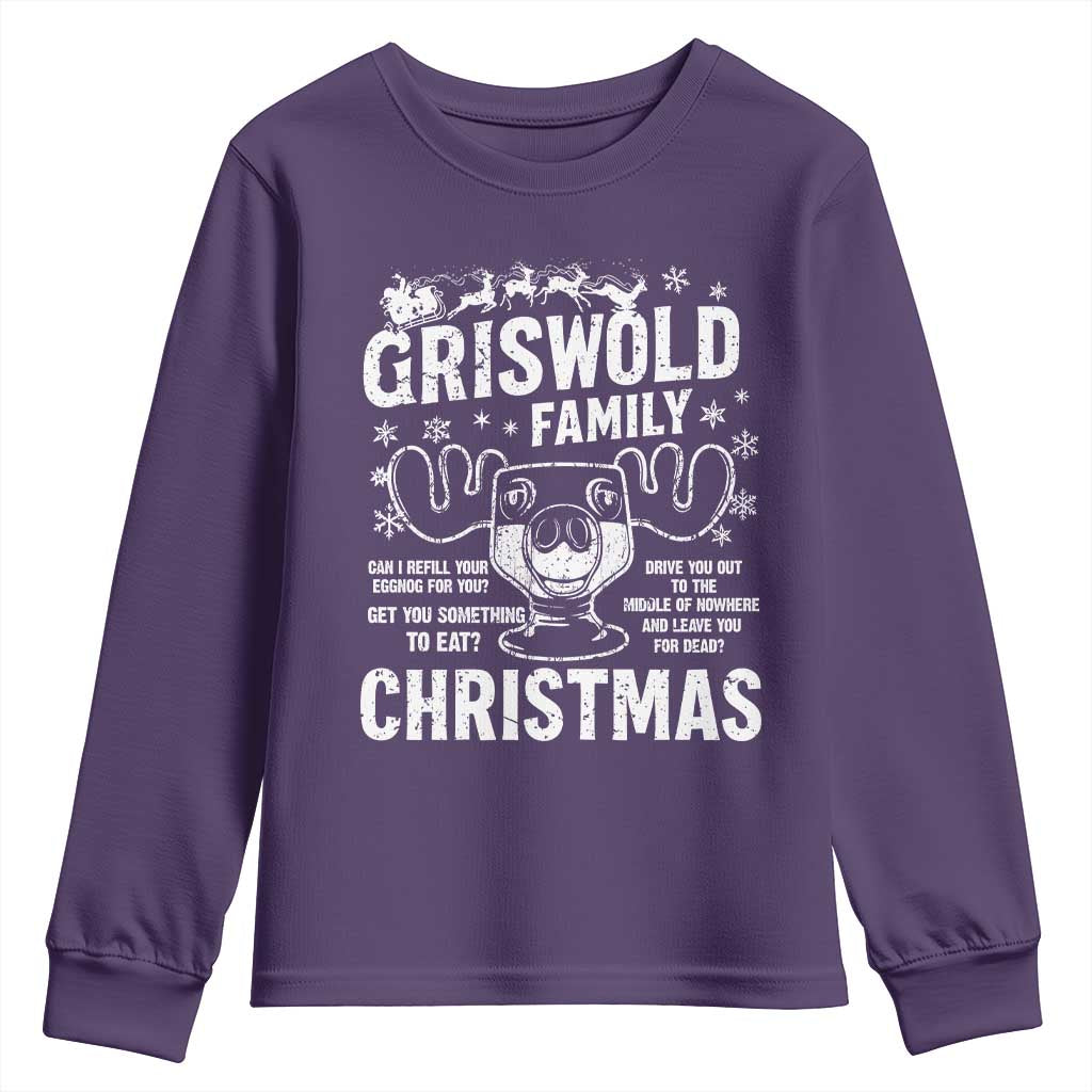 Funny Christmas Vacation Eggnog Youth Sweatshirt Griswold Family Can I Refill Your Eggnogs Xmas Movie TS11 Purple Print Your Wear