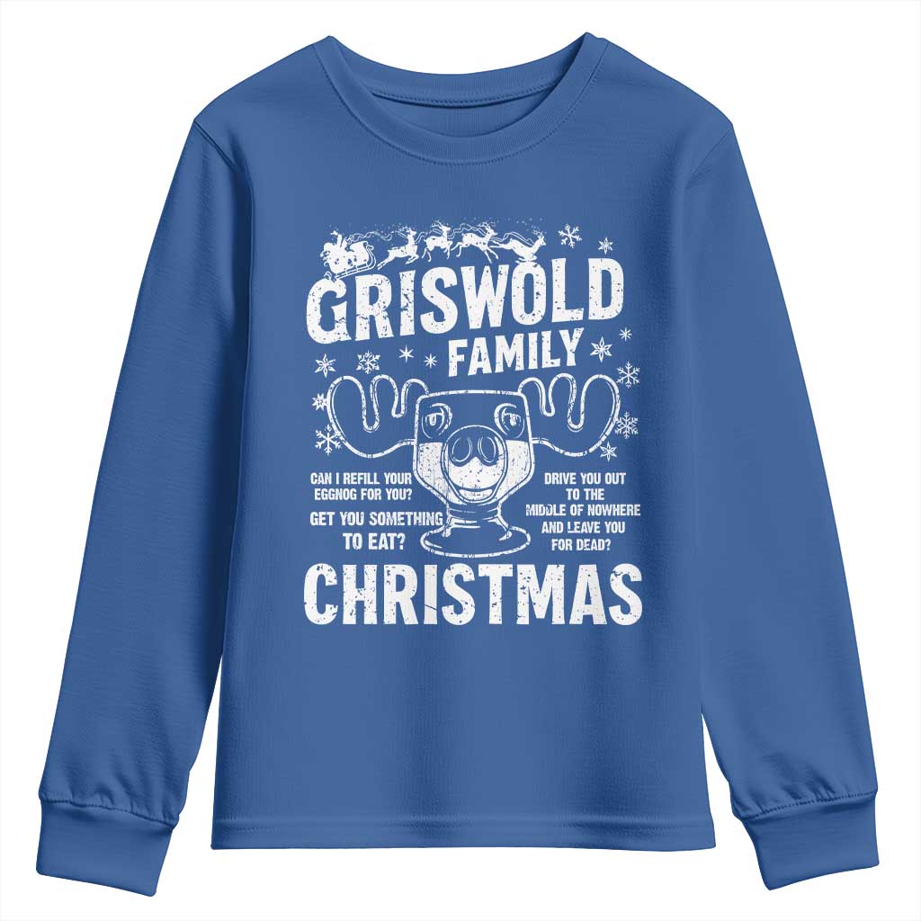 Funny Christmas Vacation Eggnog Youth Sweatshirt Griswold Family Can I Refill Your Eggnogs Xmas Movie TS11 Royal Blue Print Your Wear