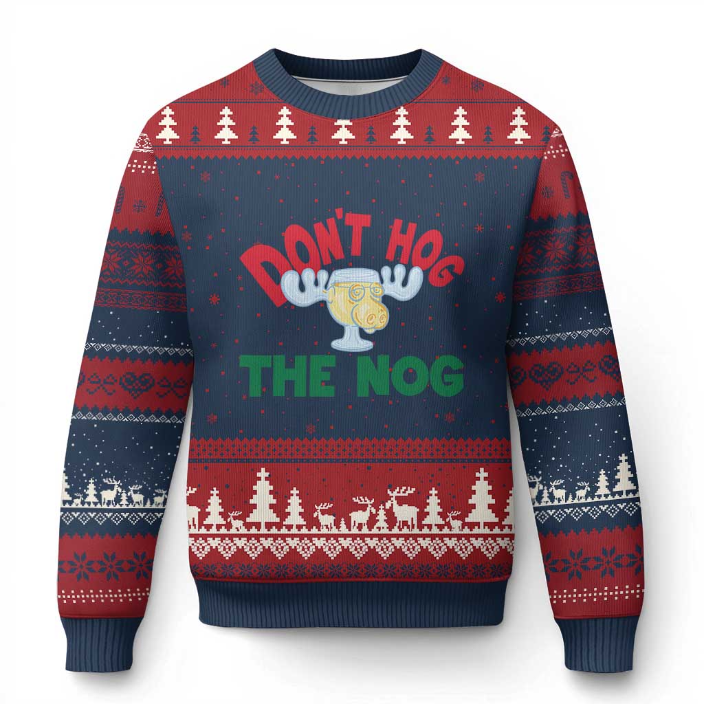 Funny Dont Hog The Nog Xmas Movie Ugly Christmas Sweater Xmas Vacation Eggnog Moose TS11 Navy Red Print Your Wear