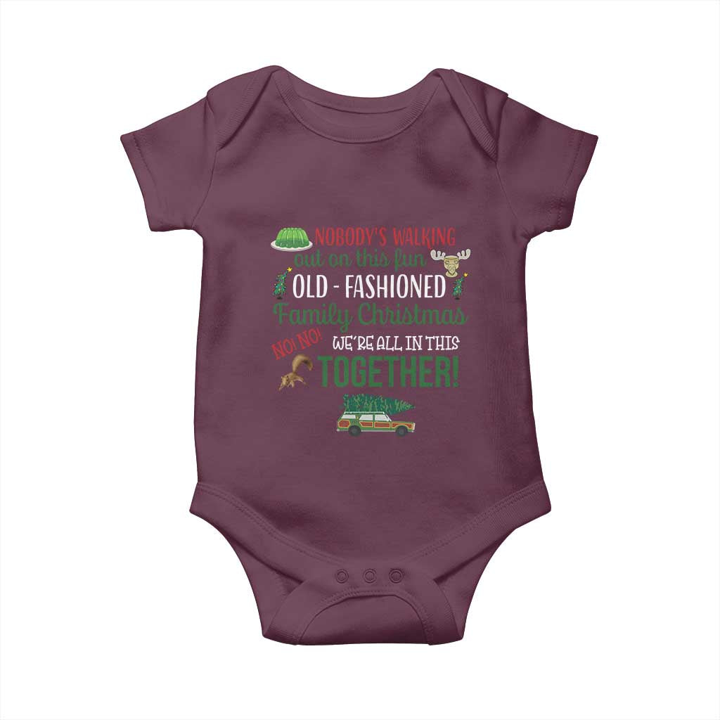 Funny Xmas Vacation Movie Baby Onesie Nobody Walking Out On This Fun Old Fashioned Family Christmas TS11 Maroon Print Your Wear