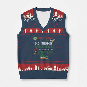 Funny Xmas Vacation Movie V-Neck Knit Sweater Vest Nobody Walking Out On This Fun Old Fashioned Family Christmas TS11 Navy Red Print Your Wear