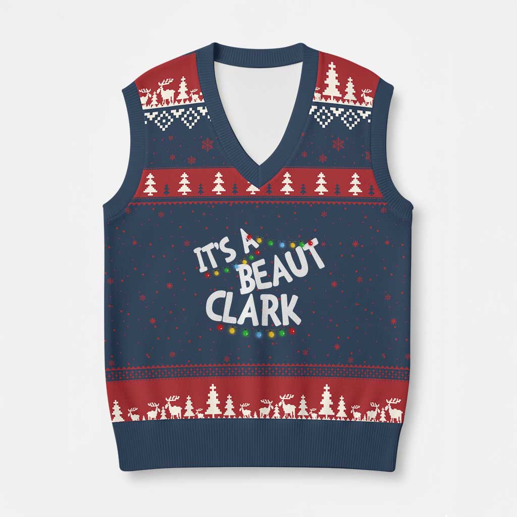Funny Xmas Movie Its A Beaut Clark V-Neck Knit Sweater Vest Christmas Vacation Holiday Lights TS11 Navy Red Print Your Wear