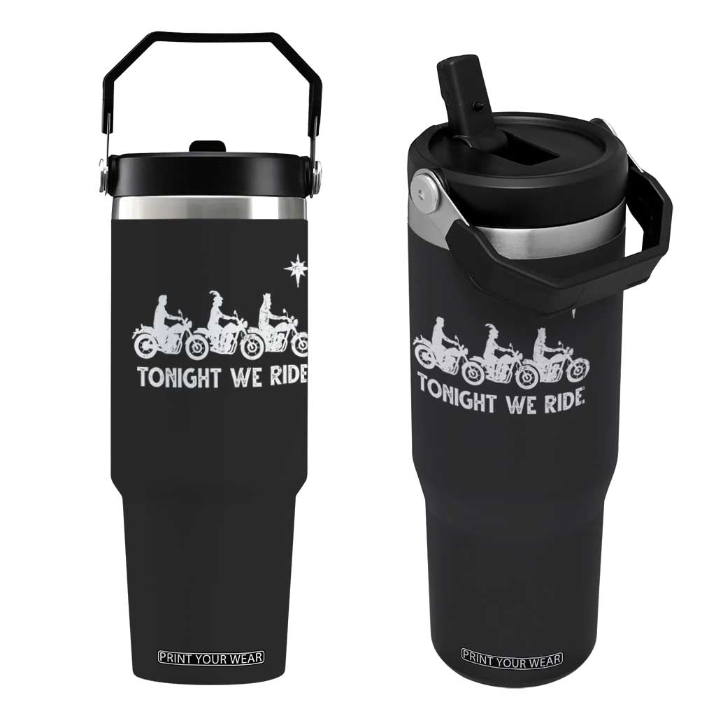 Funny Christmas Christian Biker Flip Straw Tumbler Tonight We Ride Three Wise Men Faith Xmas Motorbikes TS11 One Size: 30 oz Black Print Your Wear