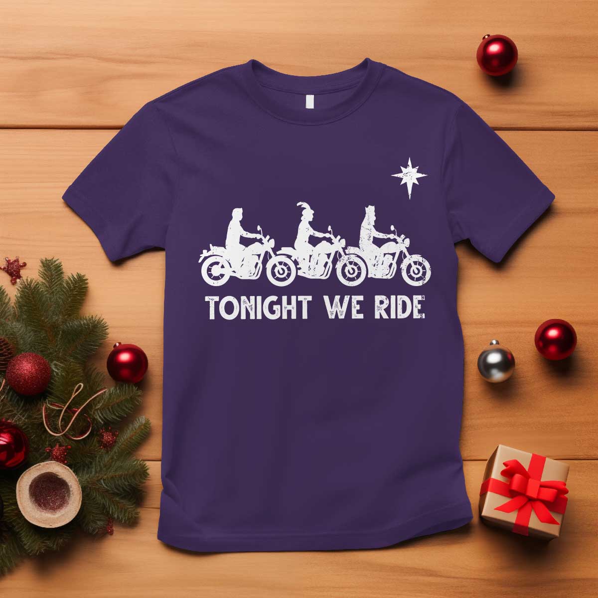 Funny Christmas Christian Biker T Shirt Tonight We Ride Three Wise Men Faith Xmas Motorbikes TS11 Purple Print Your Wear