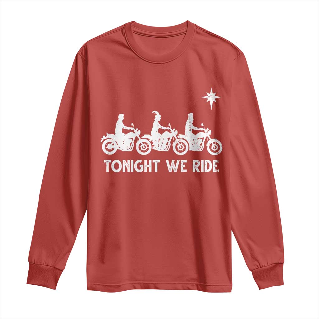 Funny Christmas Christian Biker Long Sleeve Shirt Tonight We Ride Three Wise Men Faith Xmas Motorbikes TS11 Red Print Your Wear