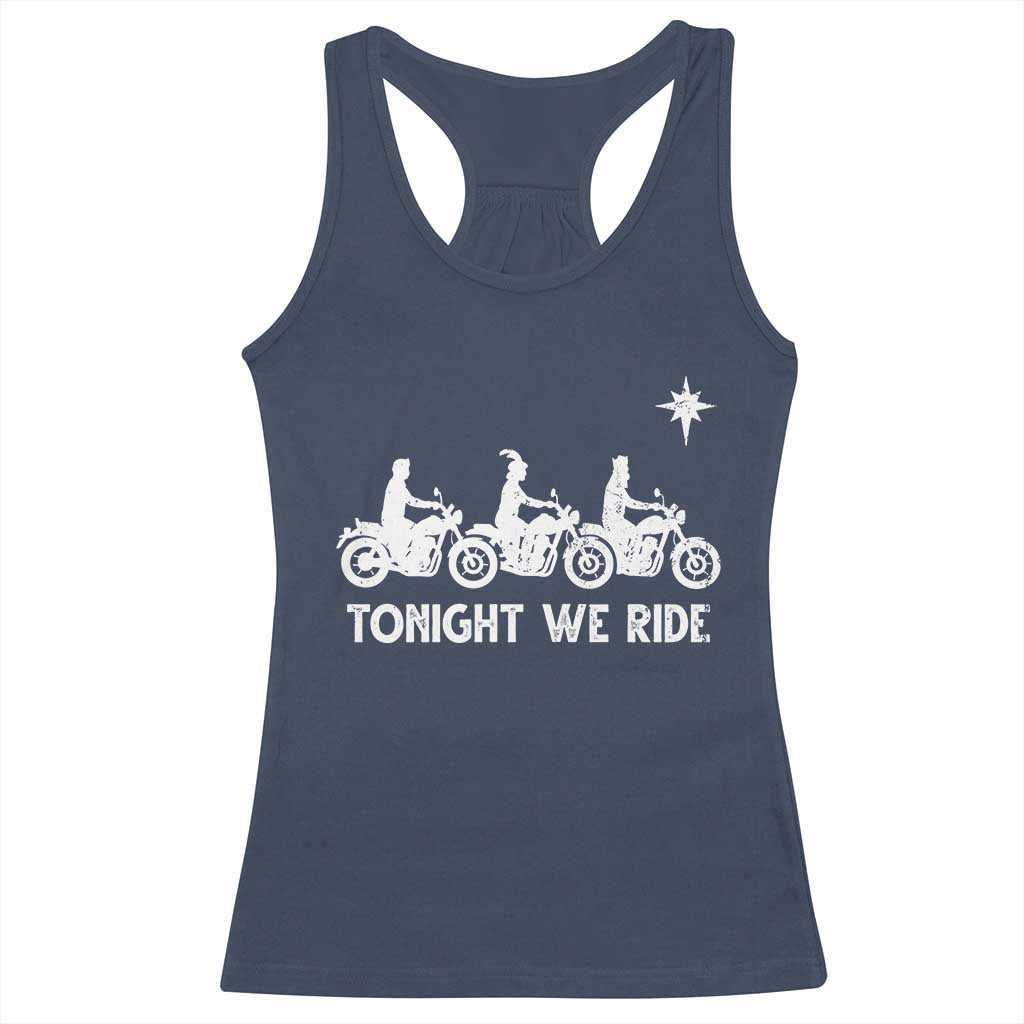 Funny Christmas Christian Biker Racerback Tank Top Tonight We Ride Three Wise Men Faith Xmas Motorbikes TS11 Navy Print Your Wear