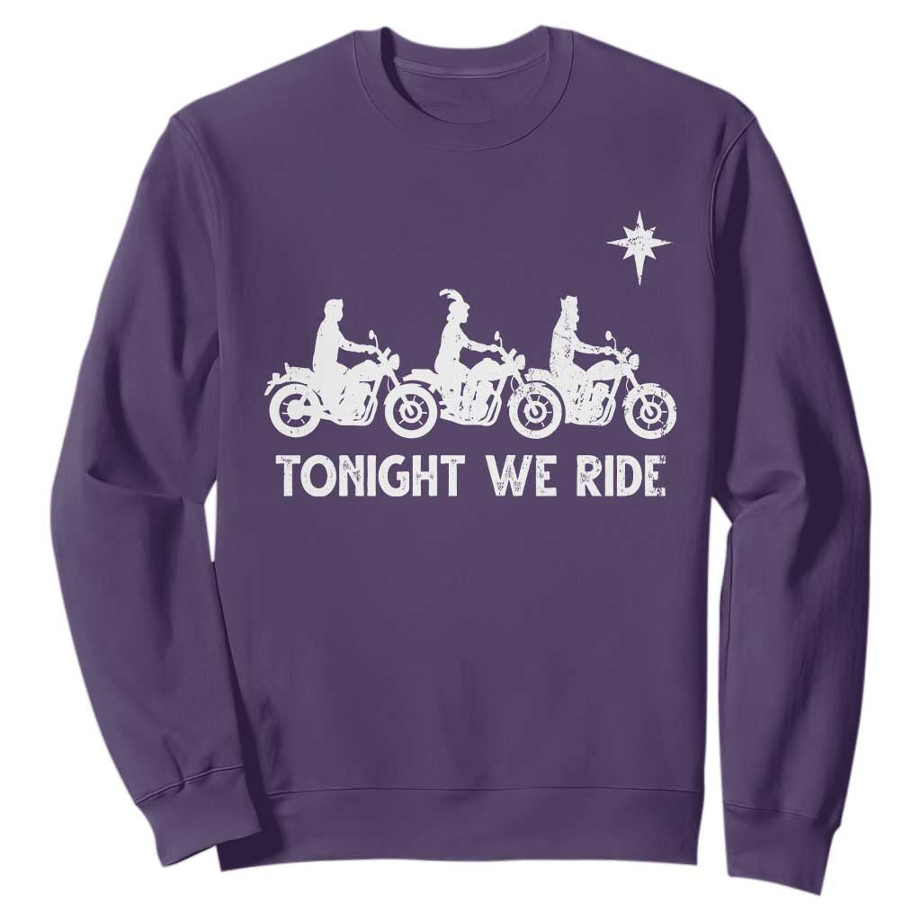Funny Christmas Christian Biker Sweatshirt Tonight We Ride Three Wise Men Faith Xmas Motorbikes TS11 Purple Print Your Wear