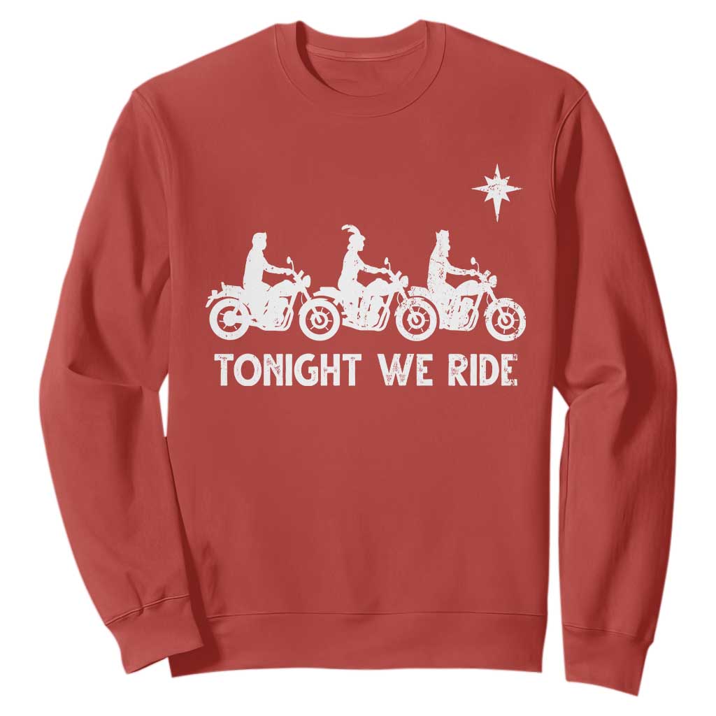 Funny Christmas Christian Biker Sweatshirt Tonight We Ride Three Wise Men Faith Xmas Motorbikes TS11 Red Print Your Wear