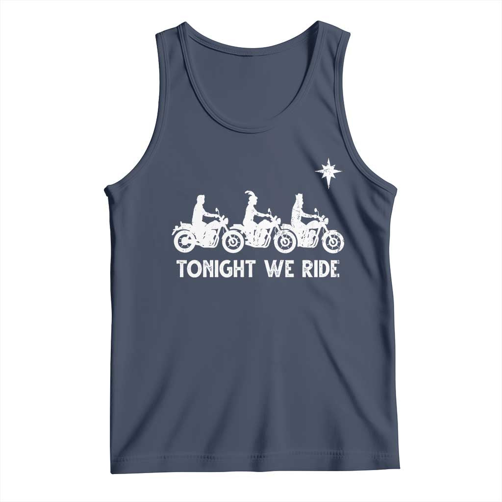 Funny Christmas Christian Biker Tank Top Tonight We Ride Three Wise Men Faith Xmas Motorbikes TS11 Navy Print Your Wear