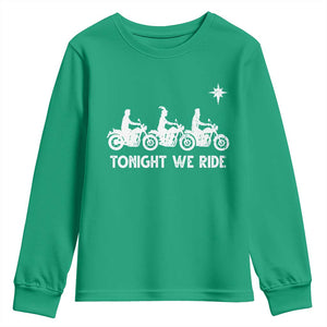 Funny Christmas Christian Biker Youth Sweatshirt Tonight We Ride Three Wise Men Faith Xmas Motorbikes TS11 Irish Green Print Your Wear