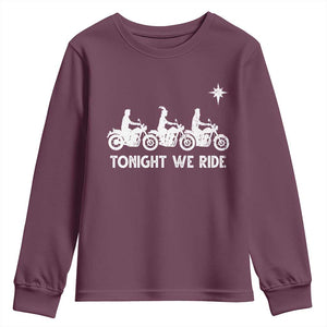 Funny Christmas Christian Biker Youth Sweatshirt Tonight We Ride Three Wise Men Faith Xmas Motorbikes TS11 Maroon Print Your Wear
