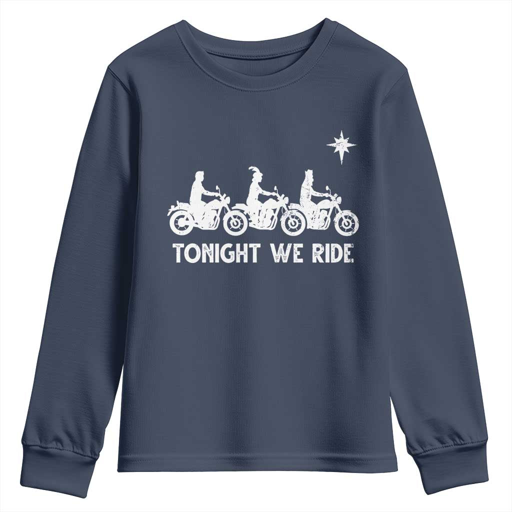 Funny Christmas Christian Biker Youth Sweatshirt Tonight We Ride Three Wise Men Faith Xmas Motorbikes TS11 Navy Print Your Wear