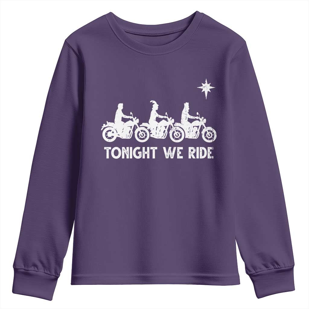 Funny Christmas Christian Biker Youth Sweatshirt Tonight We Ride Three Wise Men Faith Xmas Motorbikes TS11 Purple Print Your Wear