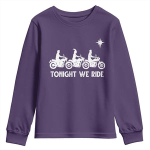 Funny Christmas Christian Biker Youth Sweatshirt Tonight We Ride Three Wise Men Faith Xmas Motorbikes TS11 Purple Print Your Wear