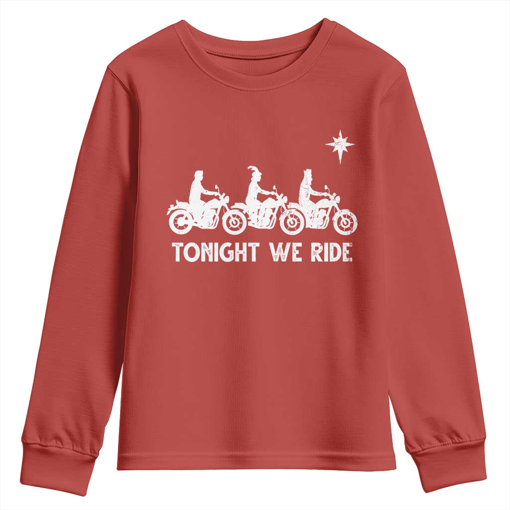Funny Christmas Christian Biker Youth Sweatshirt Tonight We Ride Three Wise Men Faith Xmas Motorbikes TS11 Red Print Your Wear
