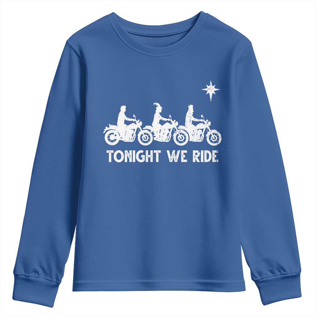 Funny Christmas Christian Biker Youth Sweatshirt Tonight We Ride Three Wise Men Faith Xmas Motorbikes TS11 Royal Blue Print Your Wear