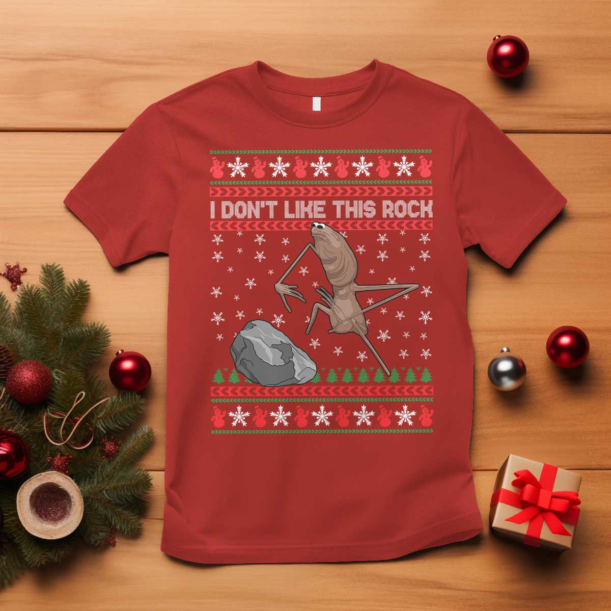 Funny Marcus The Worm Christmas T Shirt I Dont Like This Rock Xmas Meme TS11 Red Print Your Wear