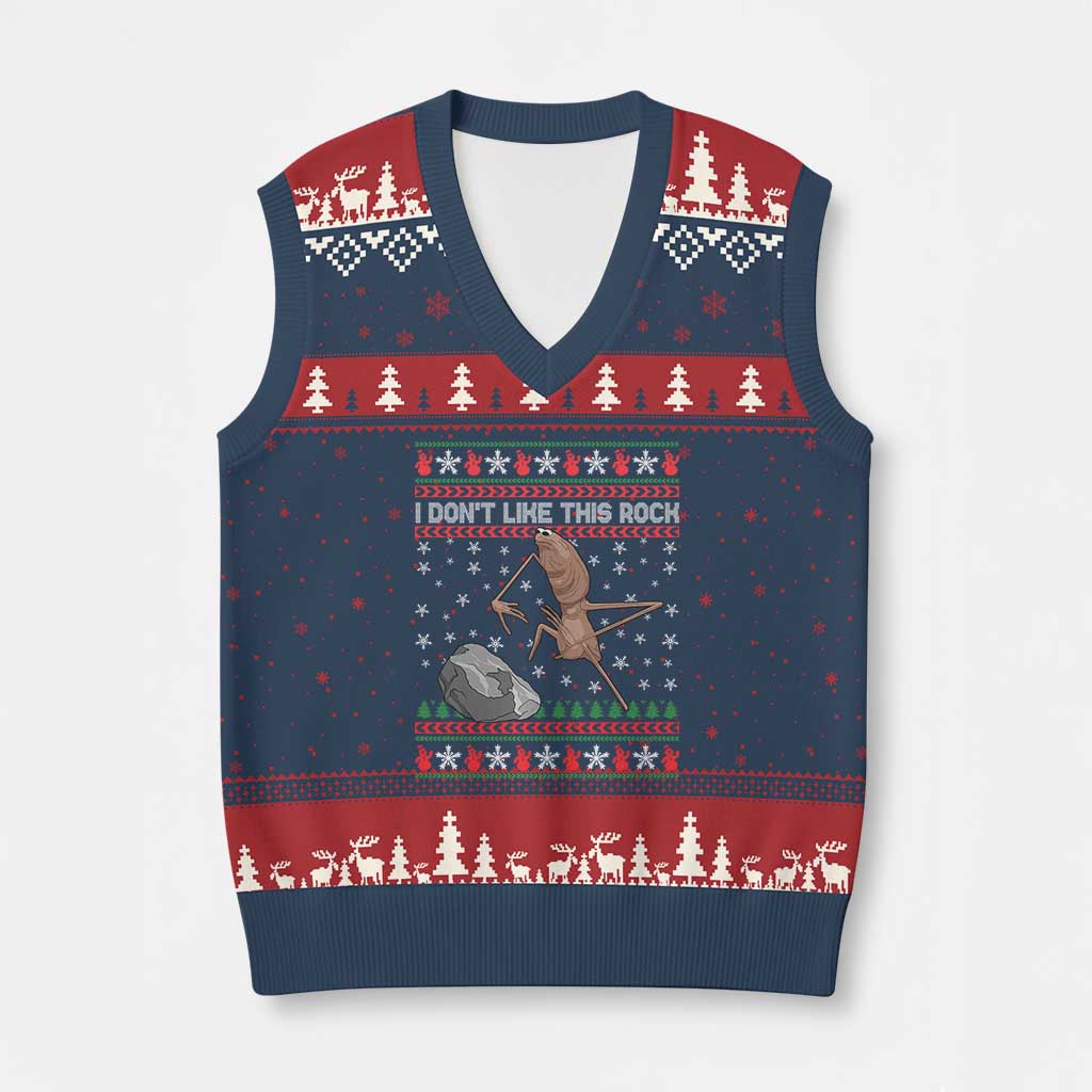 Funny Marcus The Worm Xmas V-Neck Knit Sweater Vest I Dont Like This Rock Xmas Meme TS11 Navy Red Print Your Wear