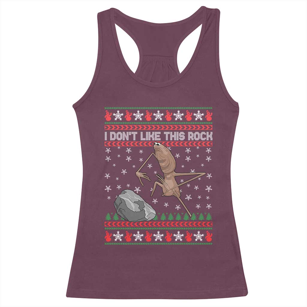 Funny Marcus The Worm Christmas Racerback Tank Top I Dont Like This Rock Xmas Meme TS11 Maroon Print Your Wear