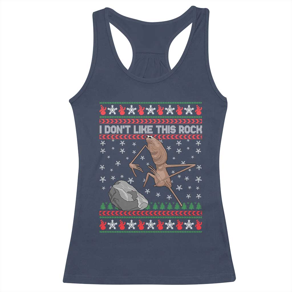 Funny Marcus The Worm Christmas Racerback Tank Top I Dont Like This Rock Xmas Meme TS11 Navy Print Your Wear