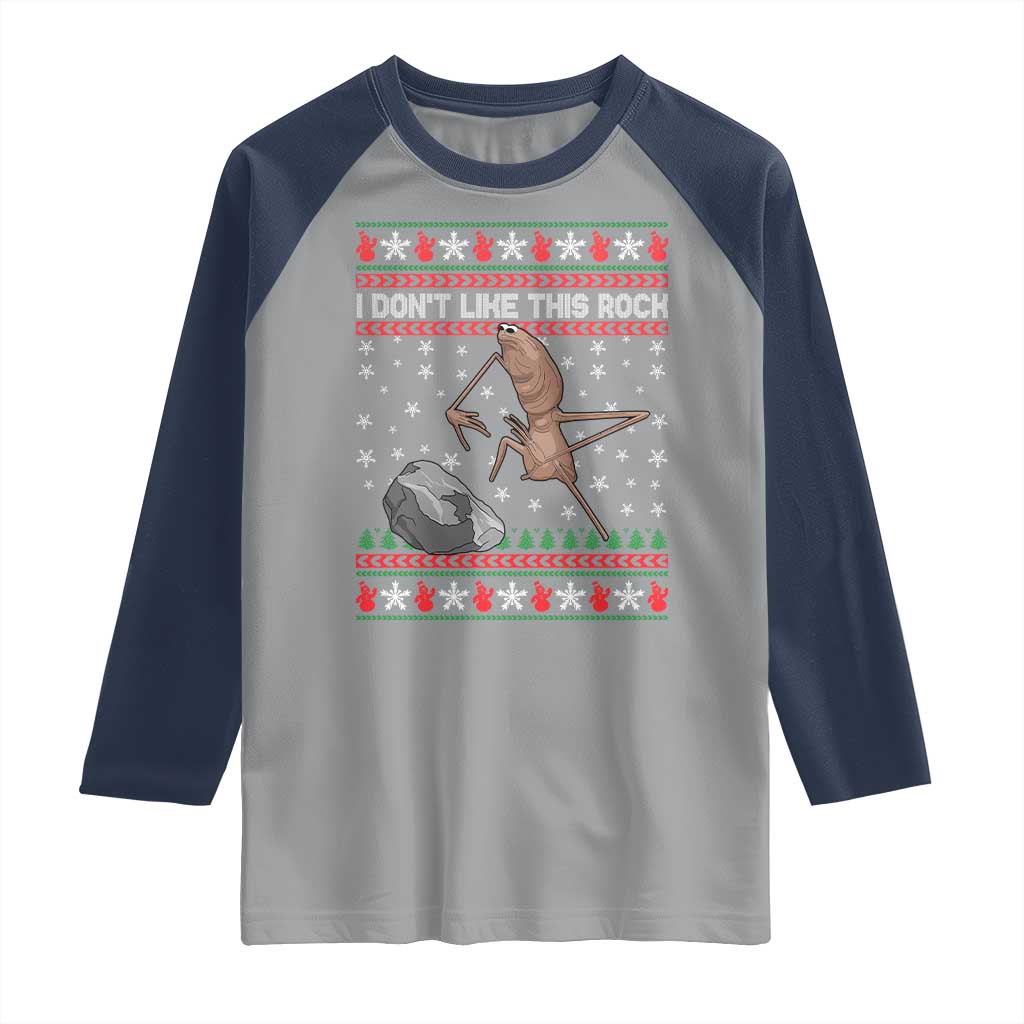 Funny Marcus The Worm Christmas Raglan Shirt I Dont Like This Rock Xmas Meme TS11 Sport Gray Navy Print Your Wear