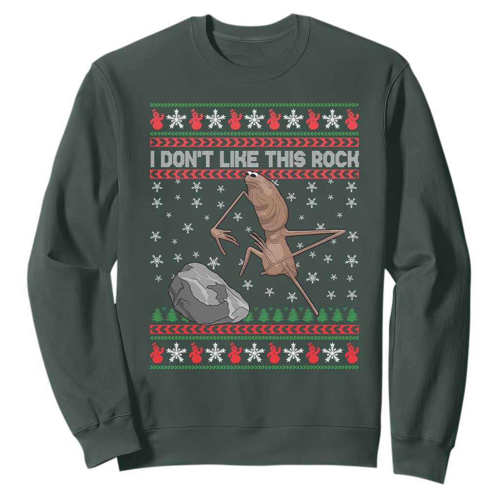 Funny Marcus The Worm Christmas Sweatshirt I Dont Like This Rock Xmas Meme TS11 Dark Forest Green Print Your Wear