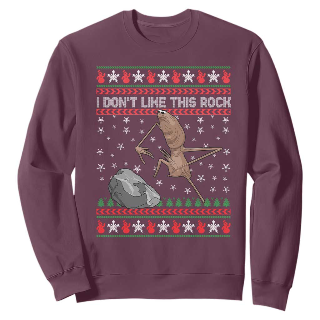 Funny Marcus The Worm Christmas Sweatshirt I Dont Like This Rock Xmas Meme TS11 Maroon Print Your Wear