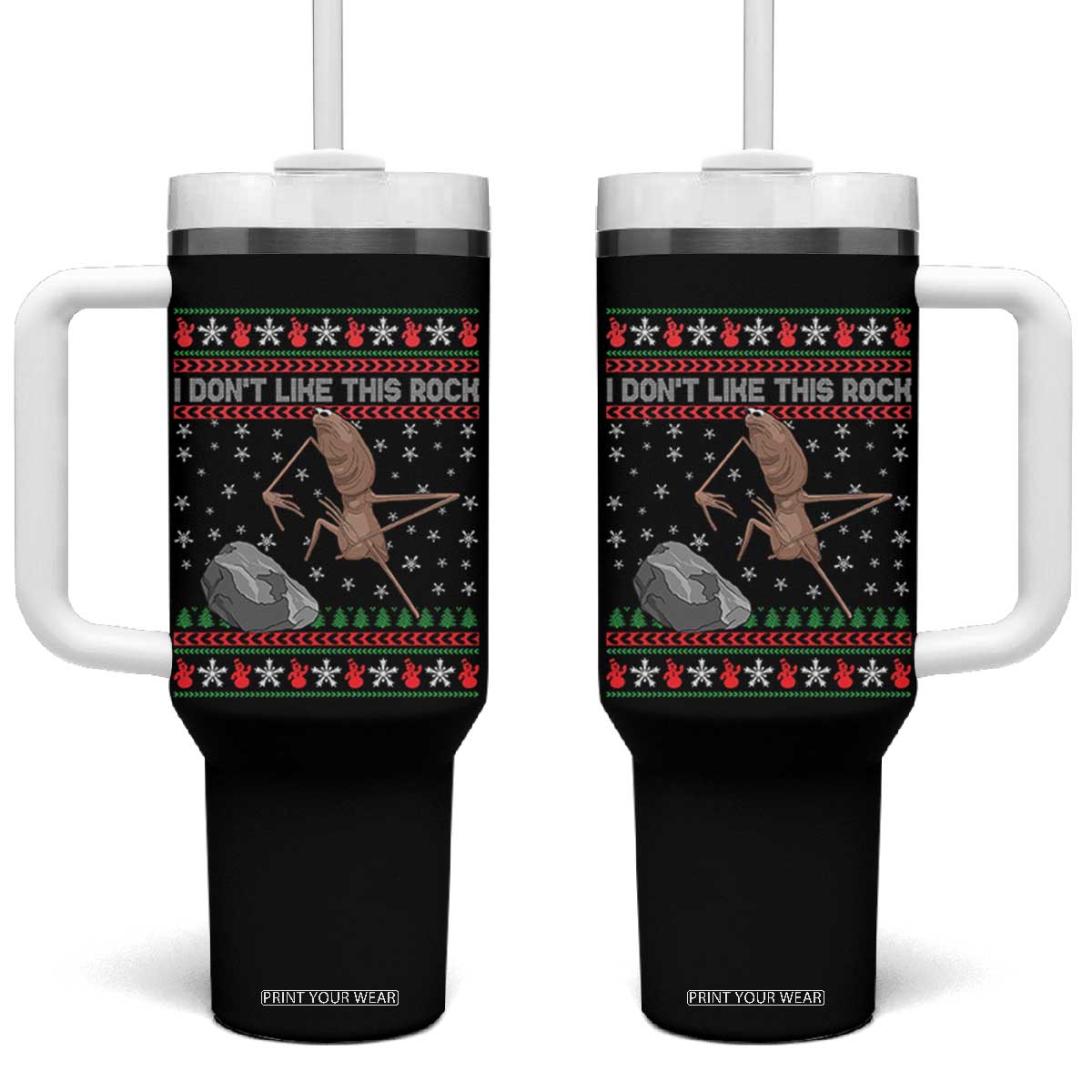 Funny Marcus The Worm Christmas Tumbler With Handle I Dont Like This Rock Xmas Meme TS11 One Size: 40 oz Black Print Your Wear