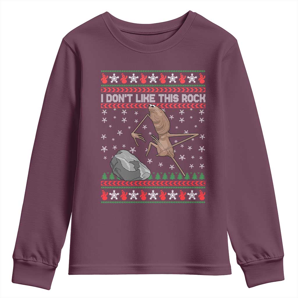 Funny Marcus The Worm Christmas Youth Sweatshirt I Dont Like This Rock Xmas Meme TS11 Maroon Print Your Wear
