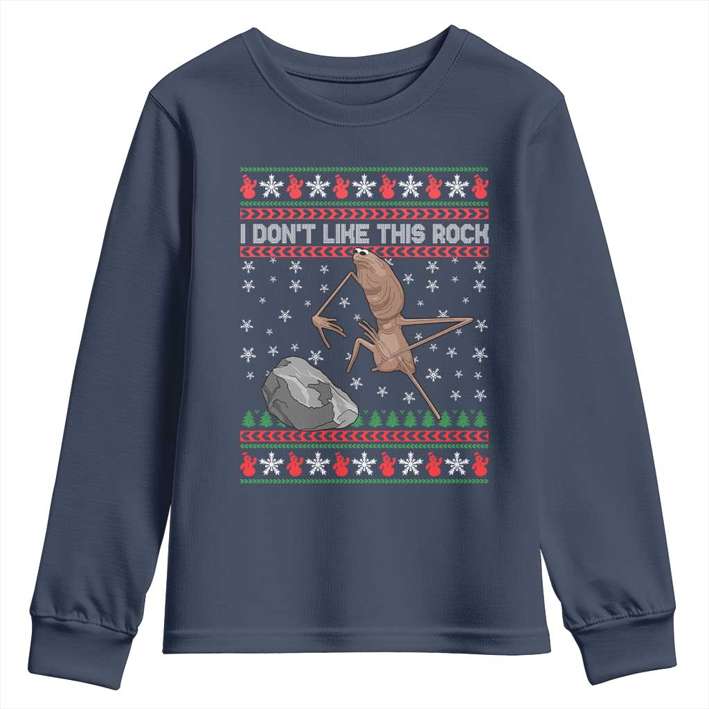 Funny Marcus The Worm Christmas Youth Sweatshirt I Dont Like This Rock Xmas Meme TS11 Navy Print Your Wear