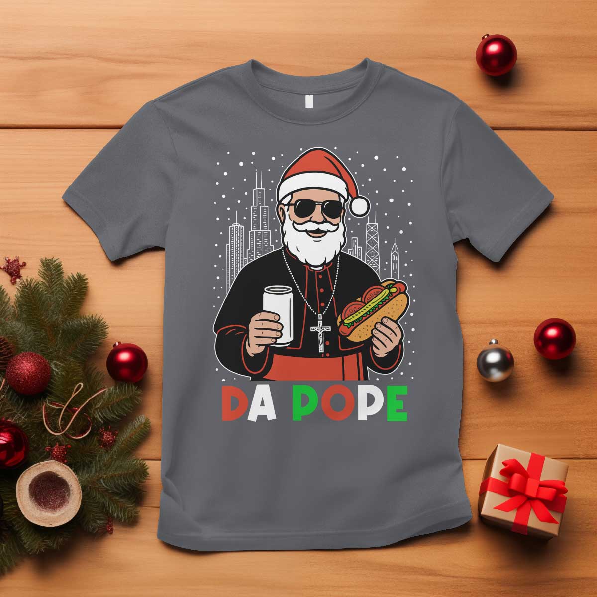 Pope Leo XIV Christmas T Shirt Cardinal Robert Prevost Santa Chicago TS11 Charcoal Print Your Wear