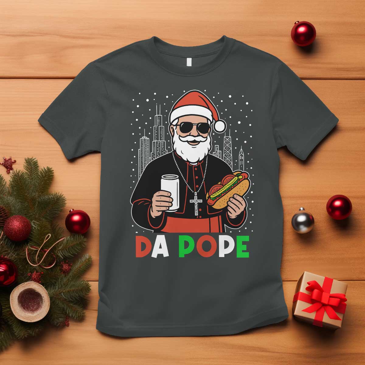 Pope Leo XIV Christmas T Shirt Cardinal Robert Prevost Santa Chicago TS11 Dark Heather Print Your Wear