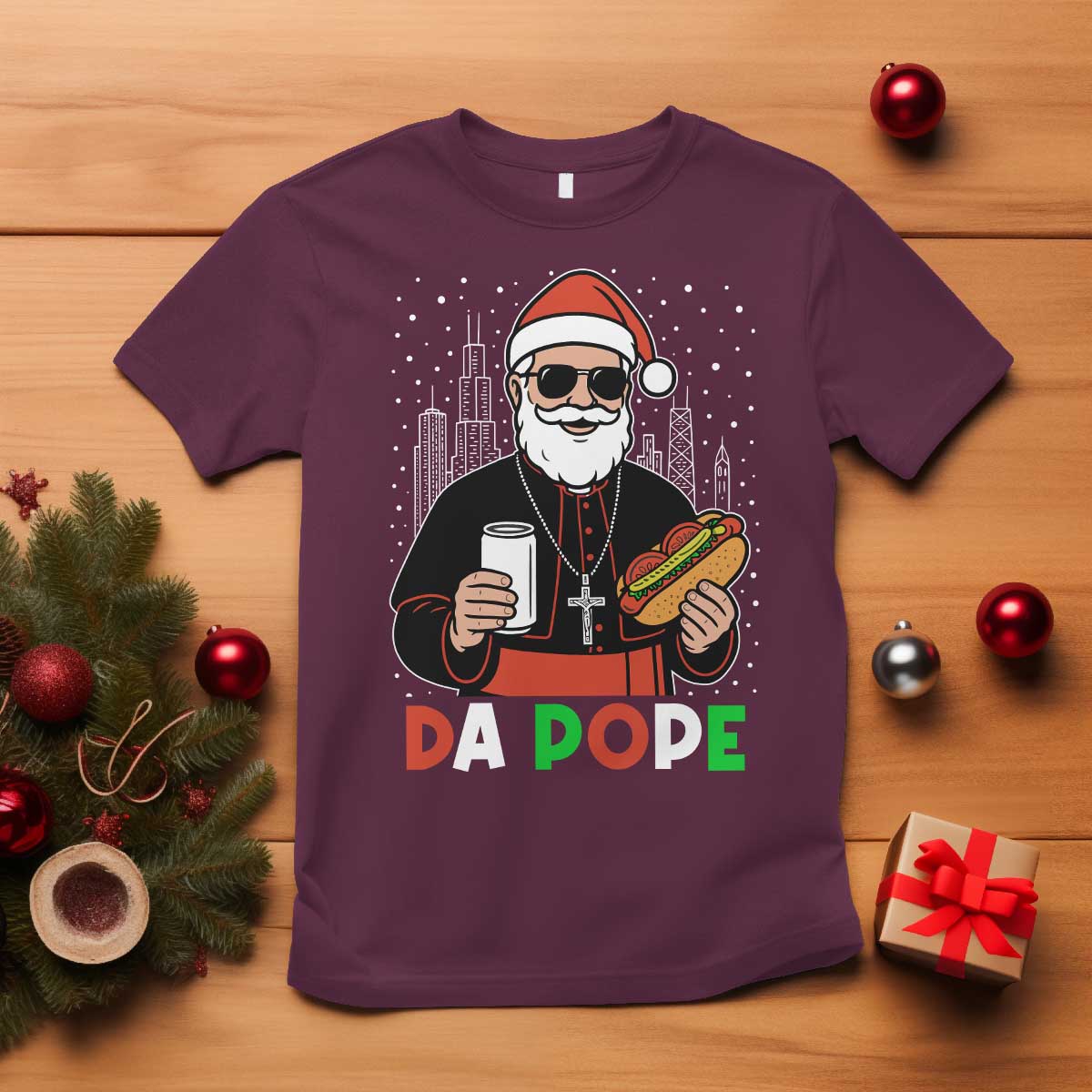 Pope Leo XIV Christmas T Shirt Cardinal Robert Prevost Santa Chicago - Print Your Wear