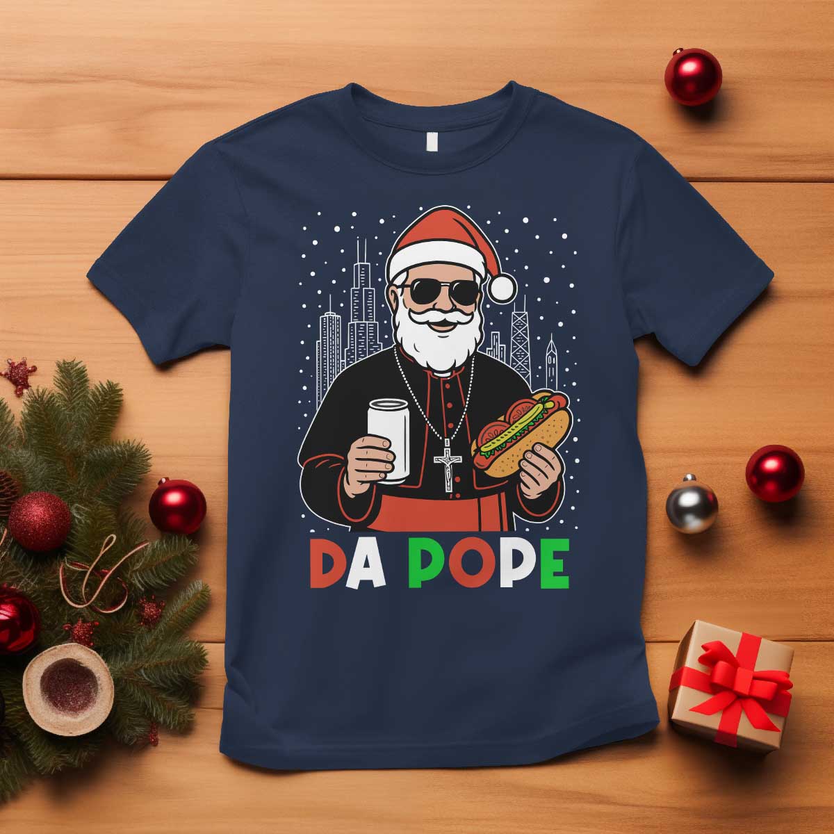 Pope Leo XIV Christmas T Shirt Cardinal Robert Prevost Santa Chicago TS11 Navy Print Your Wear