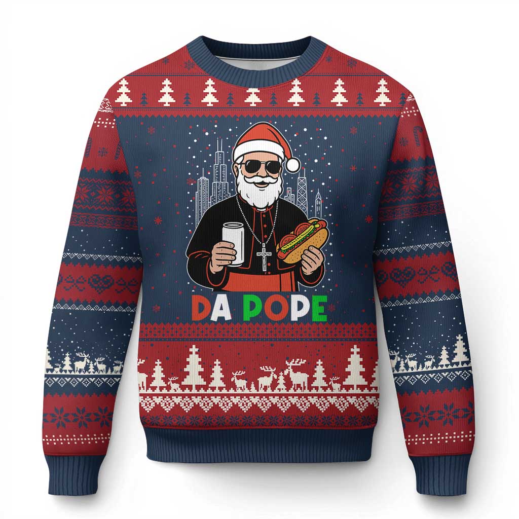 Pope Leo XIV Xmas Ugly Christmas Sweater Cardinal Robert Prevost Santa Chicago TS11 Navy Red Print Your Wear