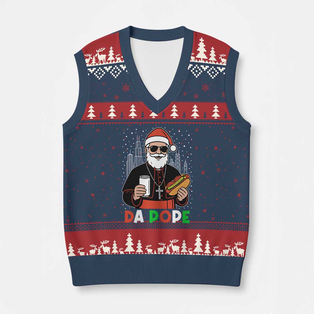 Pope Leo XIV Xmas V-Neck Knit Sweater Vest Cardinal Robert Prevost Santa Chicago TS11 Navy Red Print Your Wear