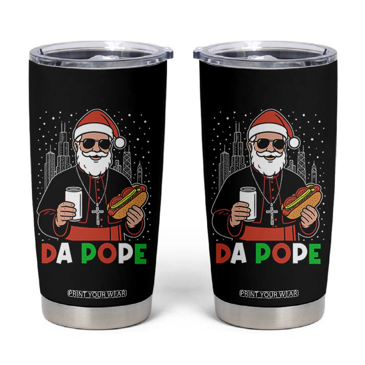 Pope Leo XIV Christmas Tumbler Cup Cardinal Robert Prevost Santa Chicago TS11 Black Print Your Wear