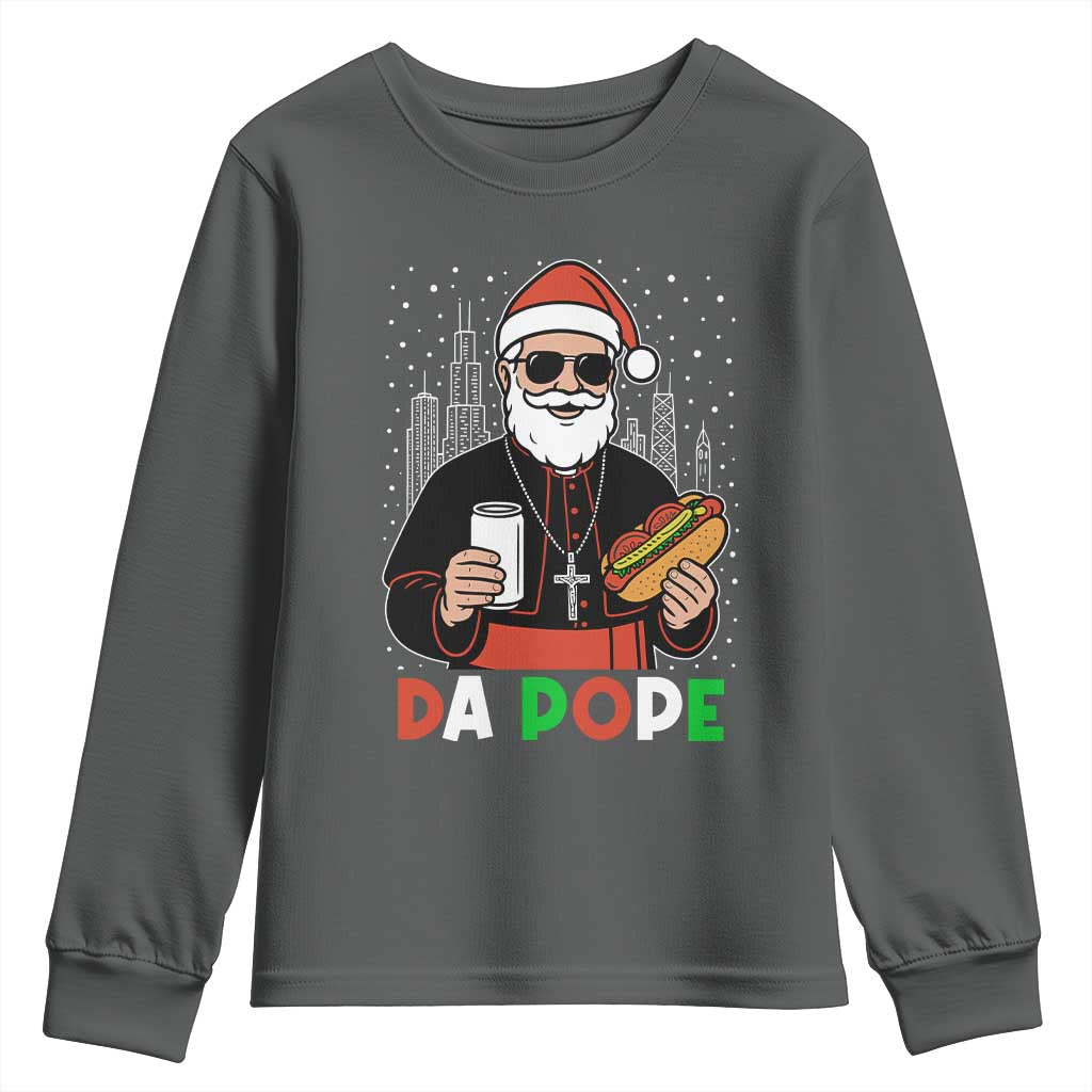 Pope Leo XIV Christmas Youth Sweatshirt Cardinal Robert Prevost Santa Chicago TS11 Dark Heather Print Your Wear