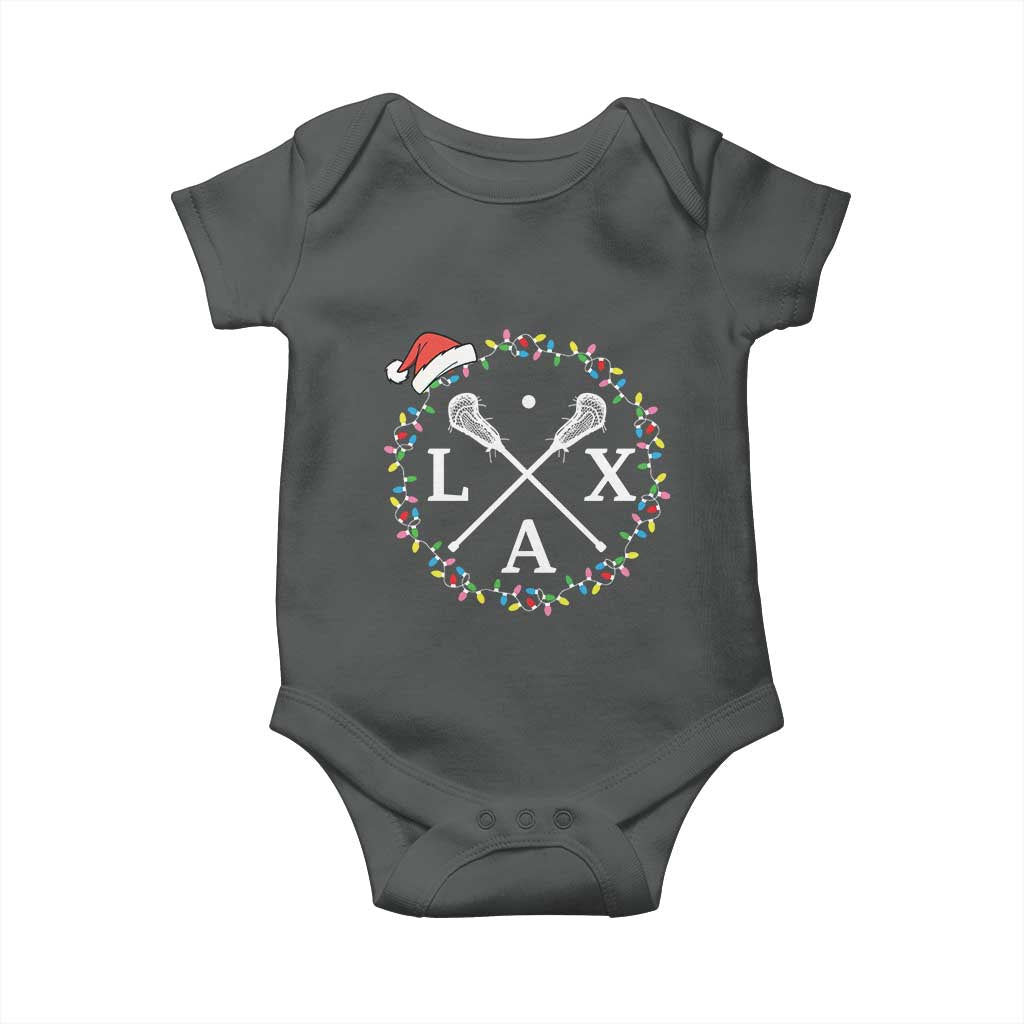Funny Christmas Lacrosse Lax Stick Santa Hat Baby Onesie TS11 Dark Heather Print Your Wear