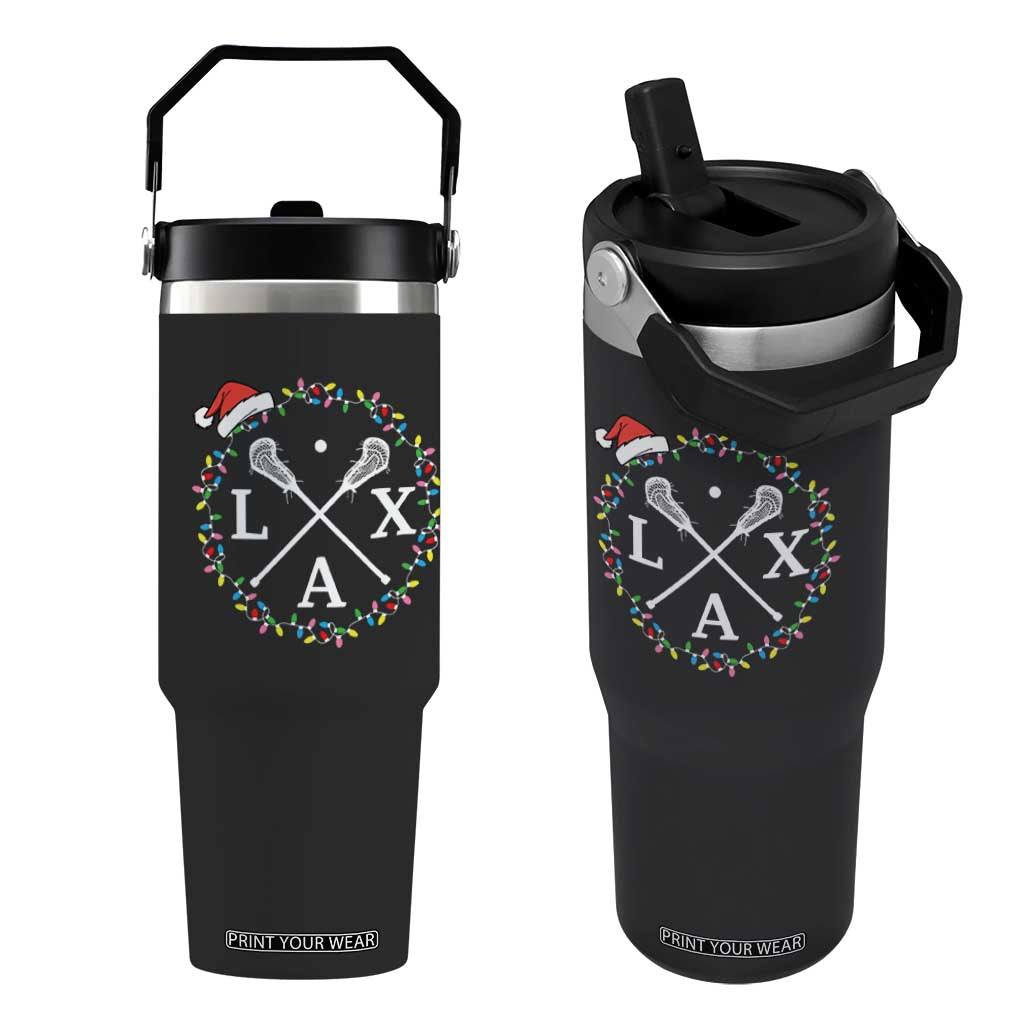 Funny Christmas Lacrosse Lax Stick Santa Hat Flip Straw Tumbler TS11 One Size: 30 oz Black Print Your Wear