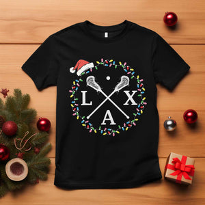 Funny Christmas Lacrosse Lax Stick Santa Hat T Shirt - Print Your Wear
