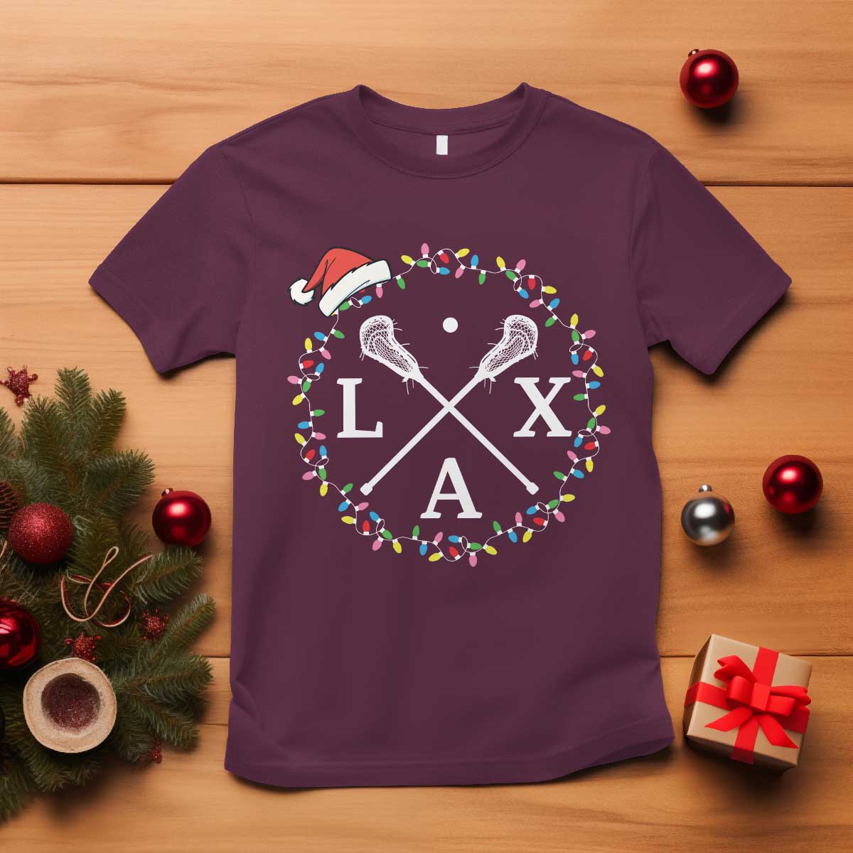 Funny Christmas Lacrosse Lax Stick Santa Hat T Shirt - Print Your Wear