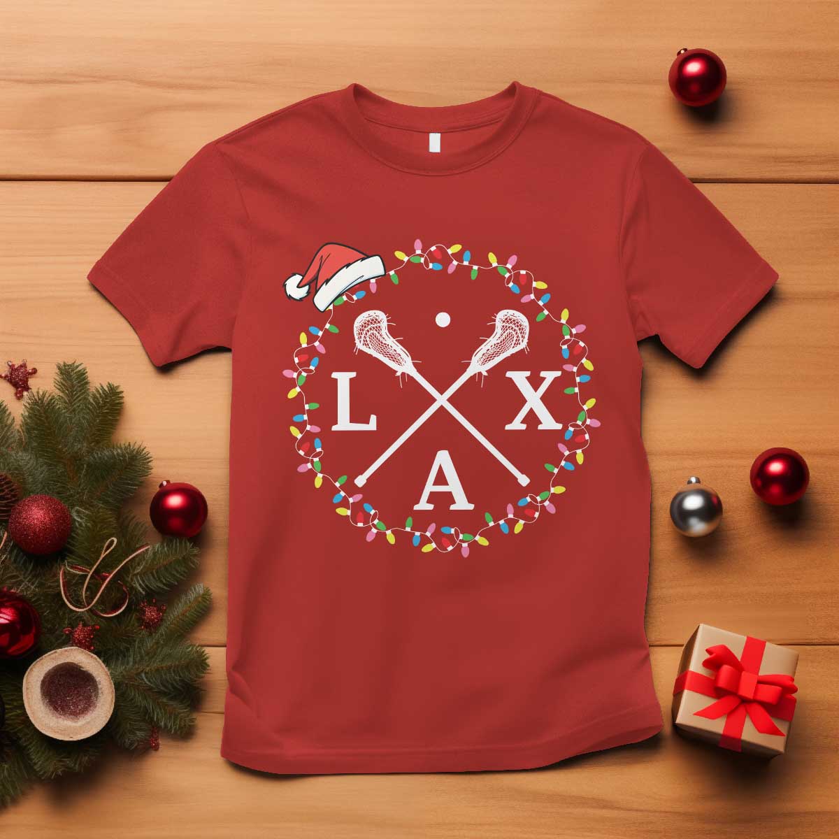 Funny Christmas Lacrosse Lax Stick Santa Hat T Shirt - Print Your Wear