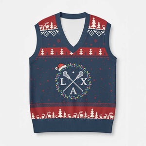 Funny Xmas Lacrosse Lax Stick Santa Hat V-Neck Knit Sweater Vest TS11 Navy Red Print Your Wear