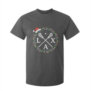 Funny Christmas Lacrosse Lax Stick Santa Hat T Shirt For Kid TS11 Dark Heather Print Your Wear