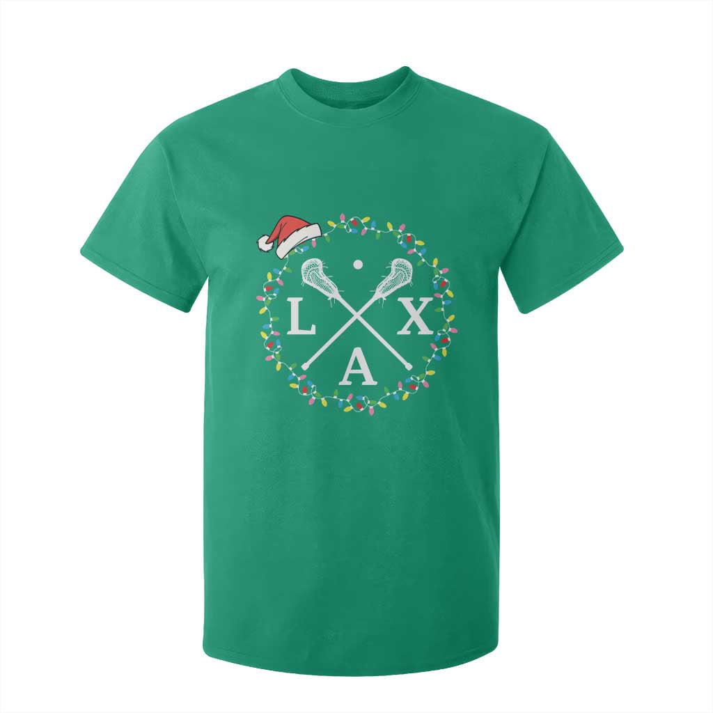 Funny Christmas Lacrosse Lax Stick Santa Hat T Shirt For Kid - Print Your Wear